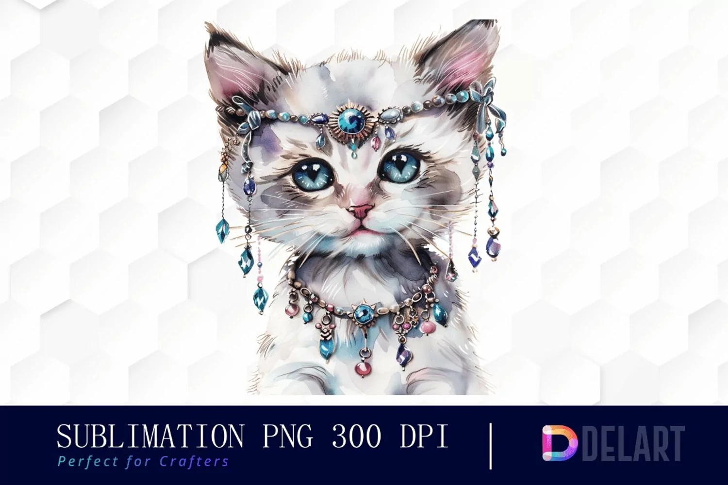 Kitten With Jewellery Watercolor Clipart product image 1