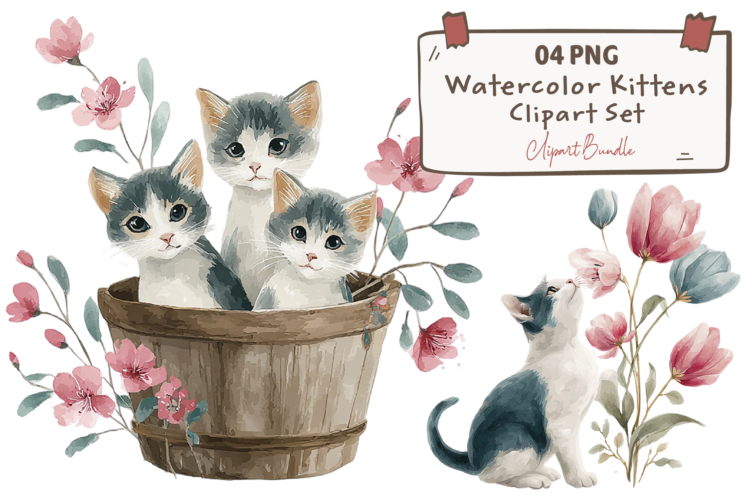 Watercolor Kittens Clipart Sublimation product image 1