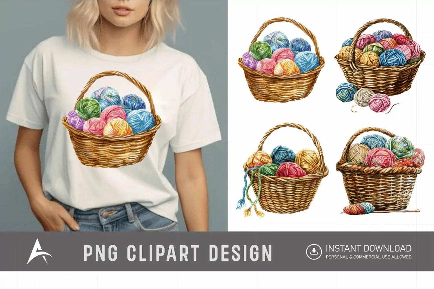 Watercolor Knitting Basket Clipart product image 1