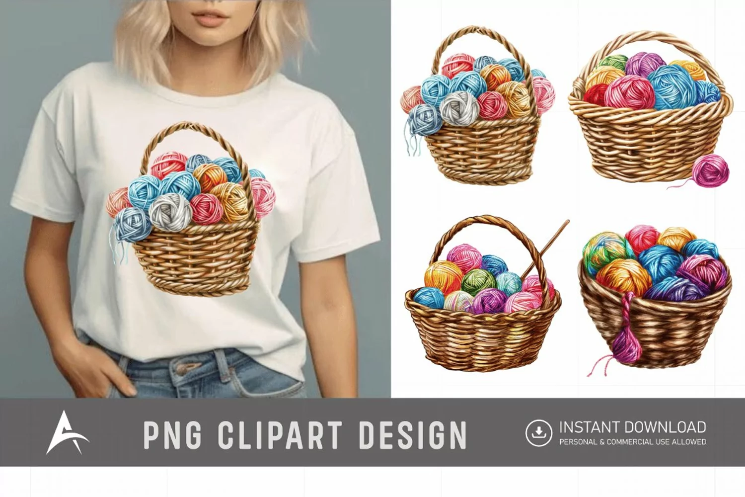 Watercolor Knitting Basket Clipart product image 1