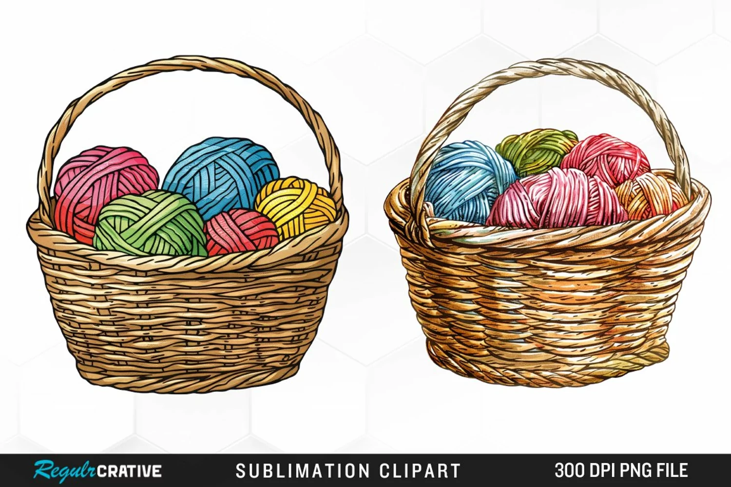 Watercolor Knitting Basket Illustration Clipart product image 1