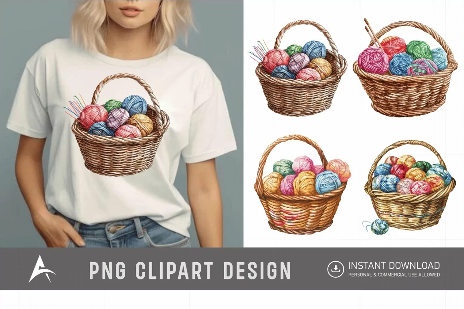 Watercolor Knitting Basket Clipart product image 1