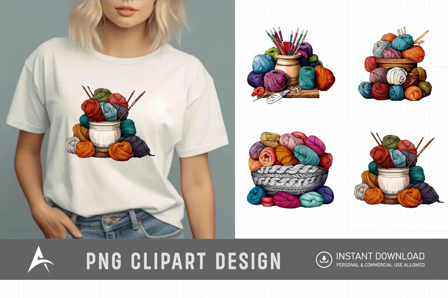 Watercolor Knitting Clipart , Hand Painted Knitting Graphics product image 1
