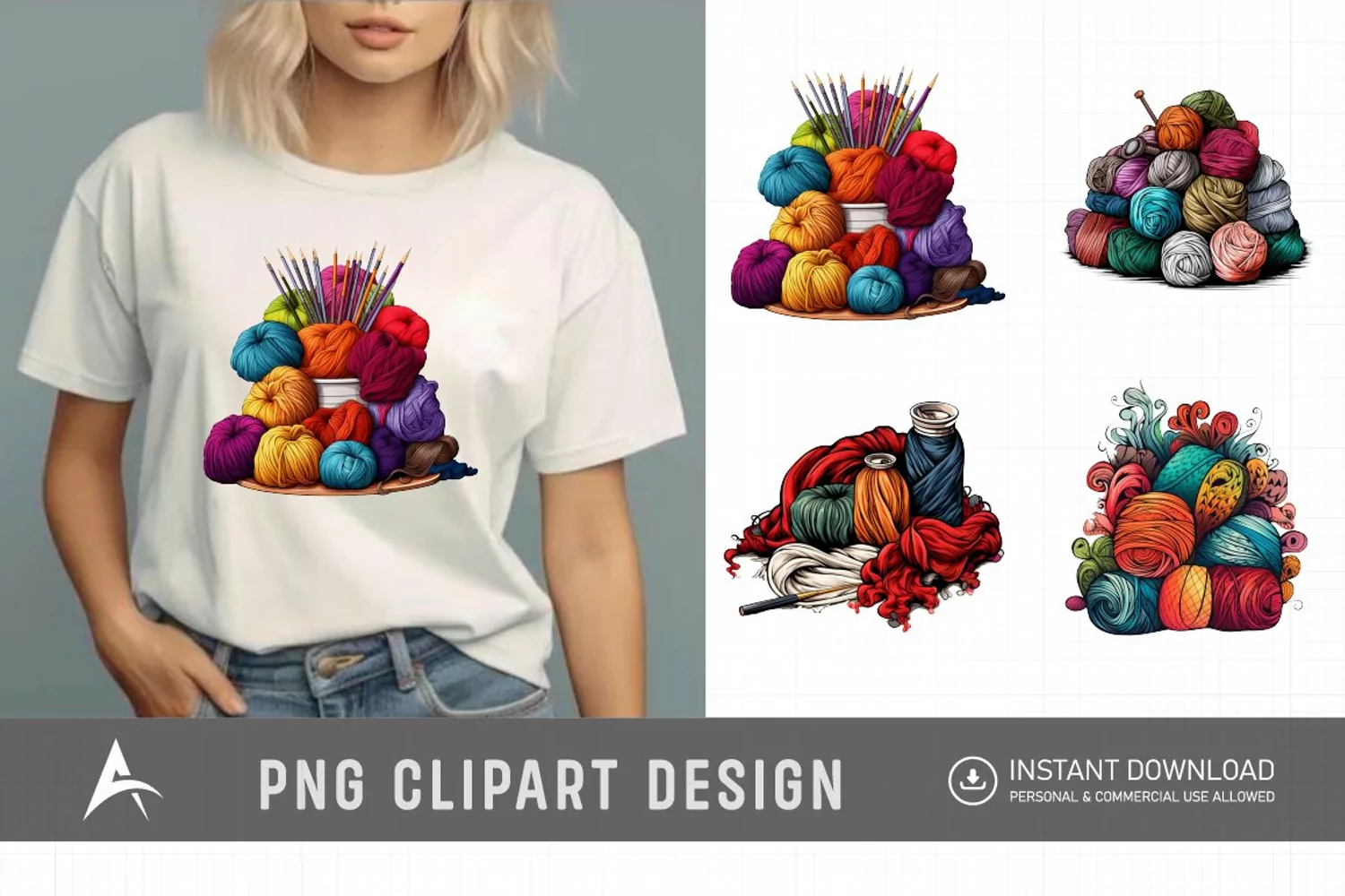 Watercolor Knitting Clipart , Hand Painted Knitting Graphics product image 1