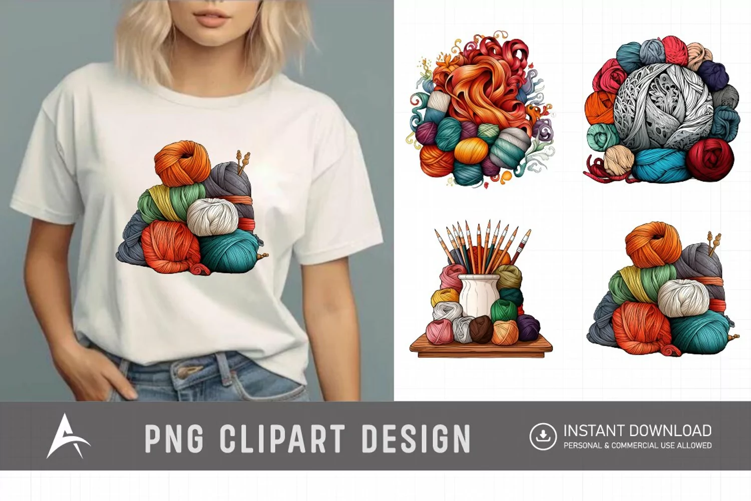 Watercolor Knitting Clipart , Hand Painted Knitting Graphics product image 1