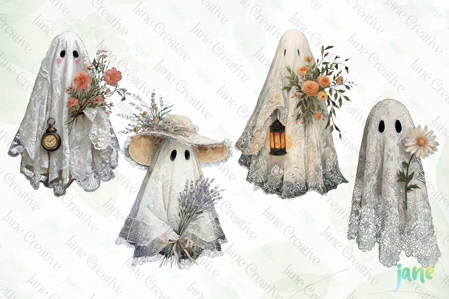 Watercolor Lace Ghost Halloween PNG product image 1