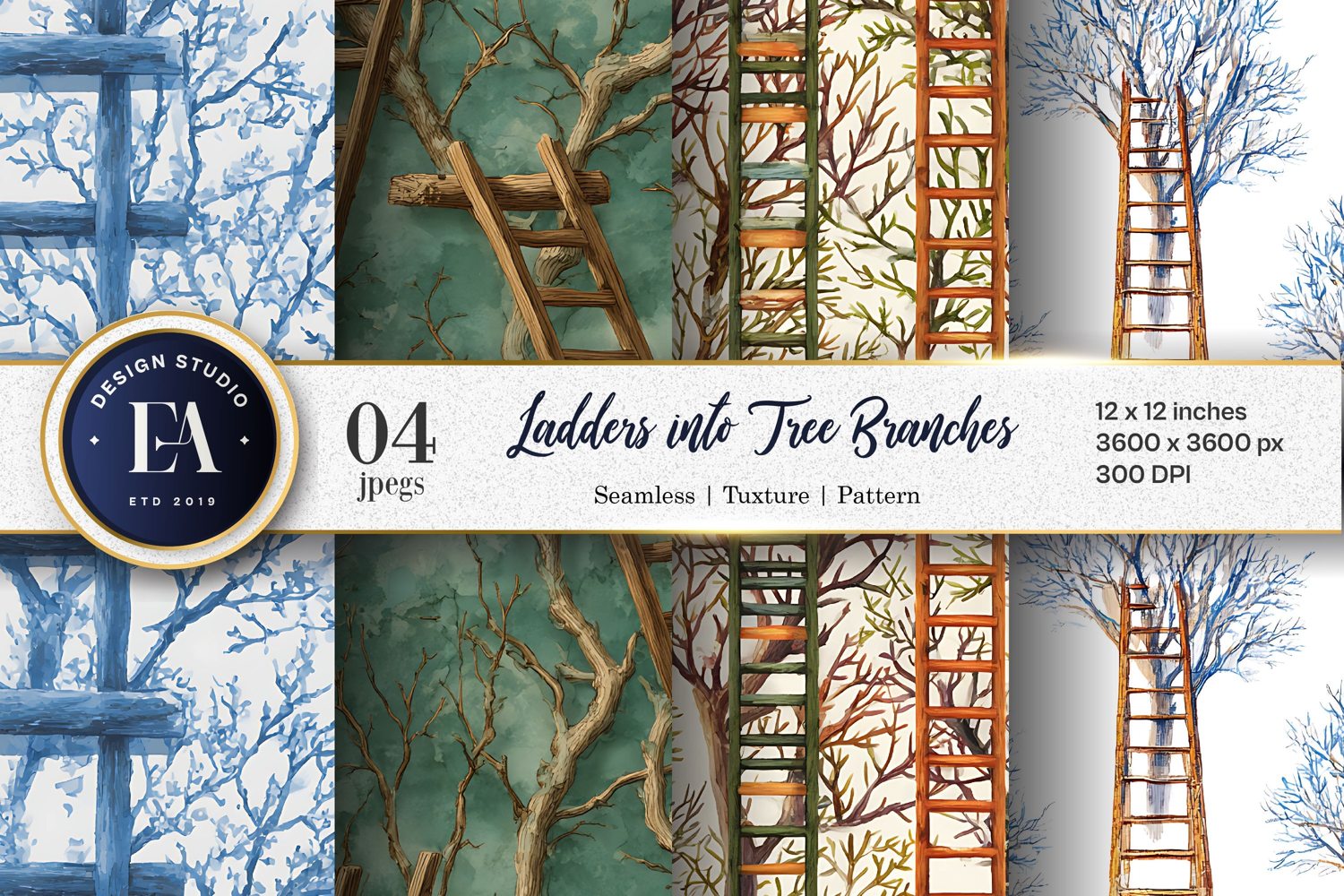 Ladders Transforming into Tree Branches Digital Paper product image 1