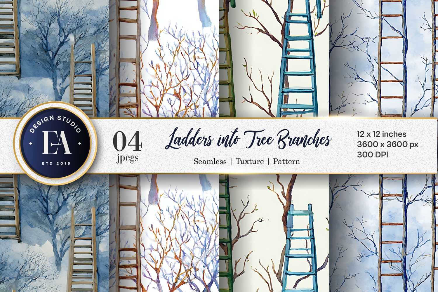 Ladders into Branches Surreal Seamless Digital Paper product image 1