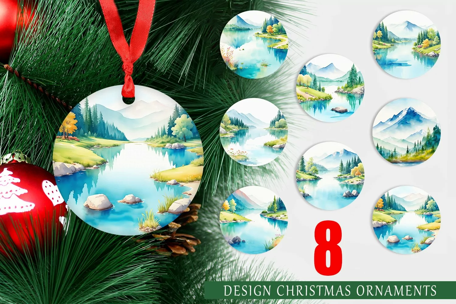 Christmas Ornaments Watercolor Lakes and Ponds product image 1