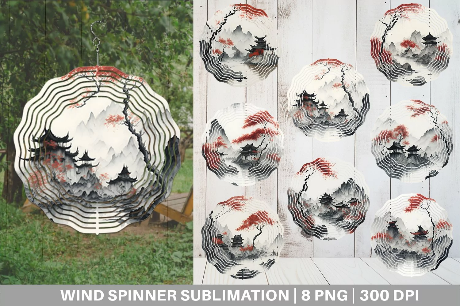 Watercolor Landscape Temple Wind Spinner | Sublimation Spinn product image 1