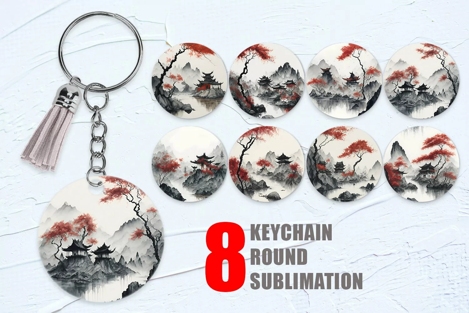 Watercolor Landscape Temple Keychain | Keyring product image 1