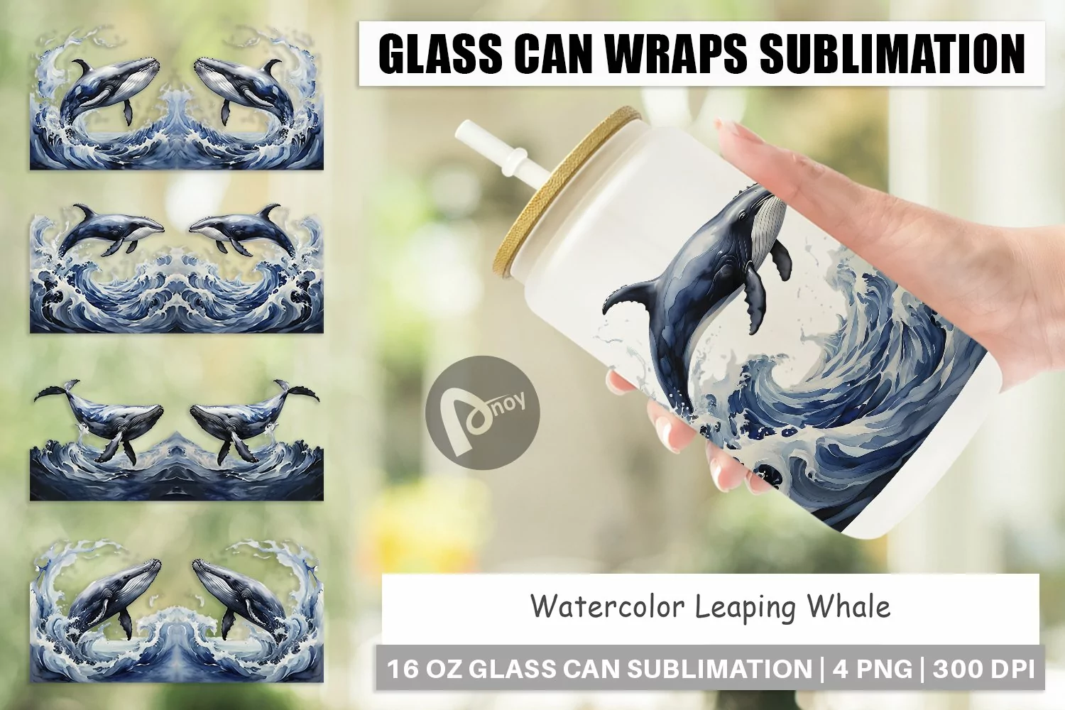 Glass Can Wraps Watercolor Leaping Whale product image 1