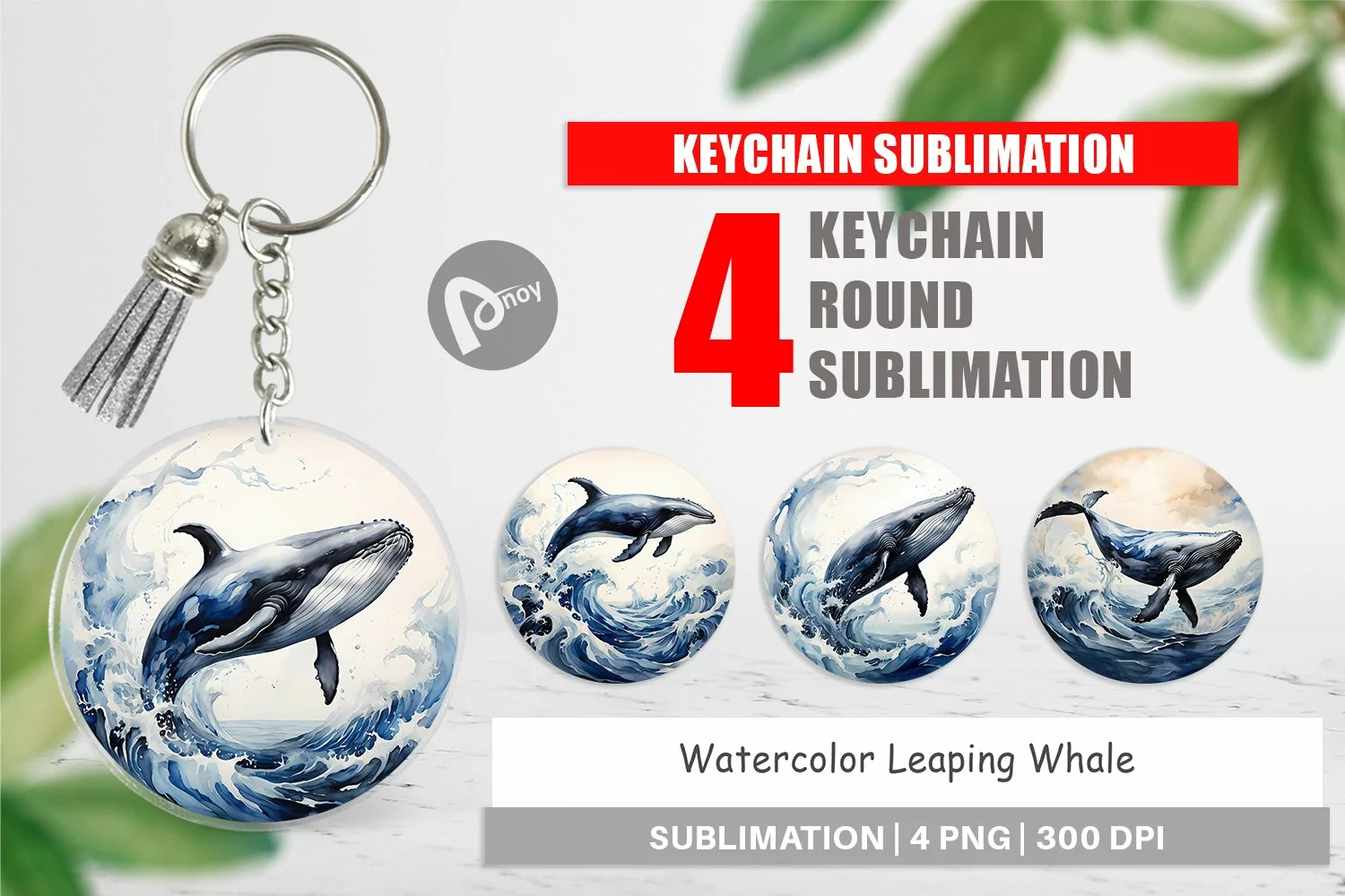 Keychain Watercolor Leaping Whale product image 1