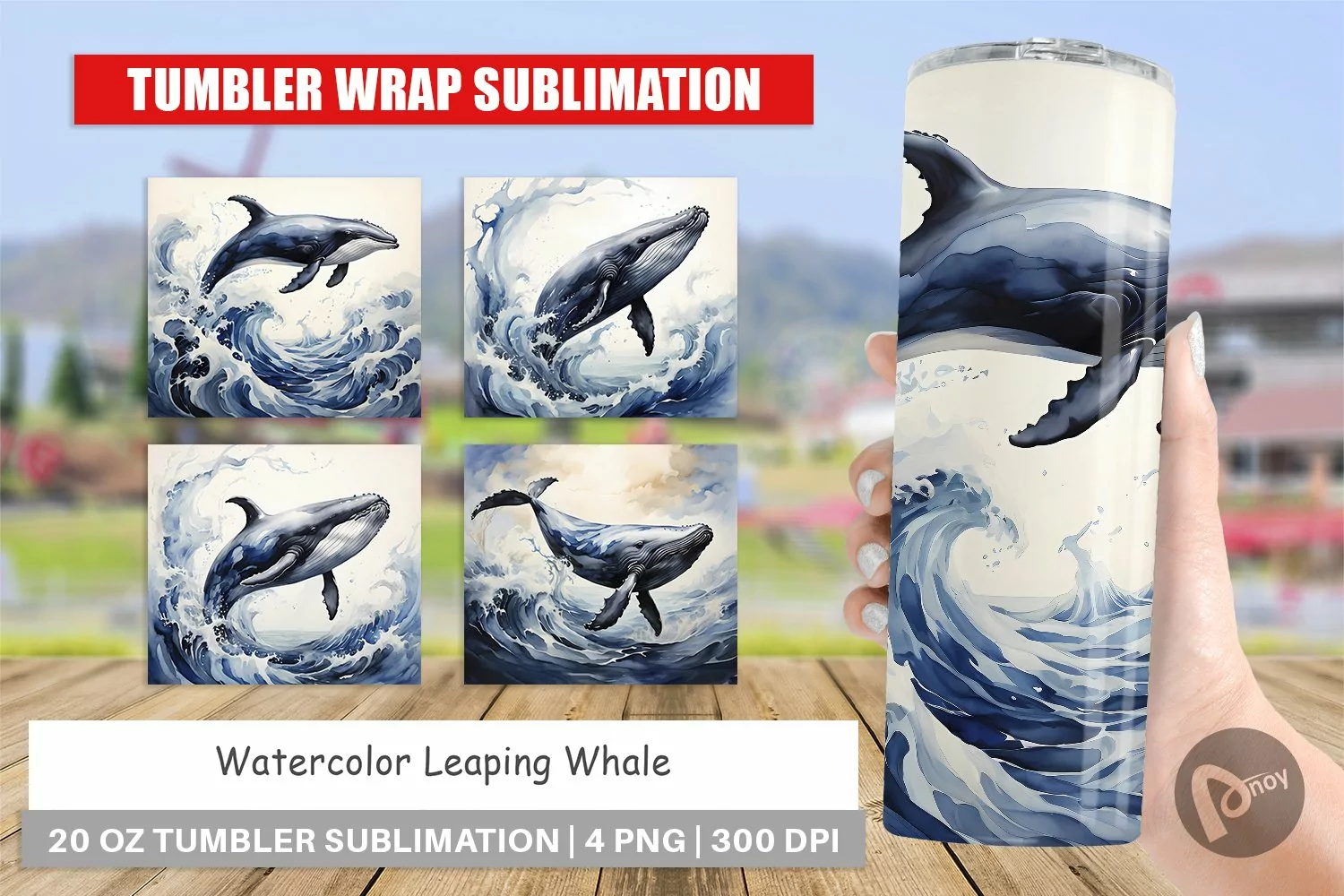 Tumbler Sublimation Wrap Watercolor Leaping Whale product image 1