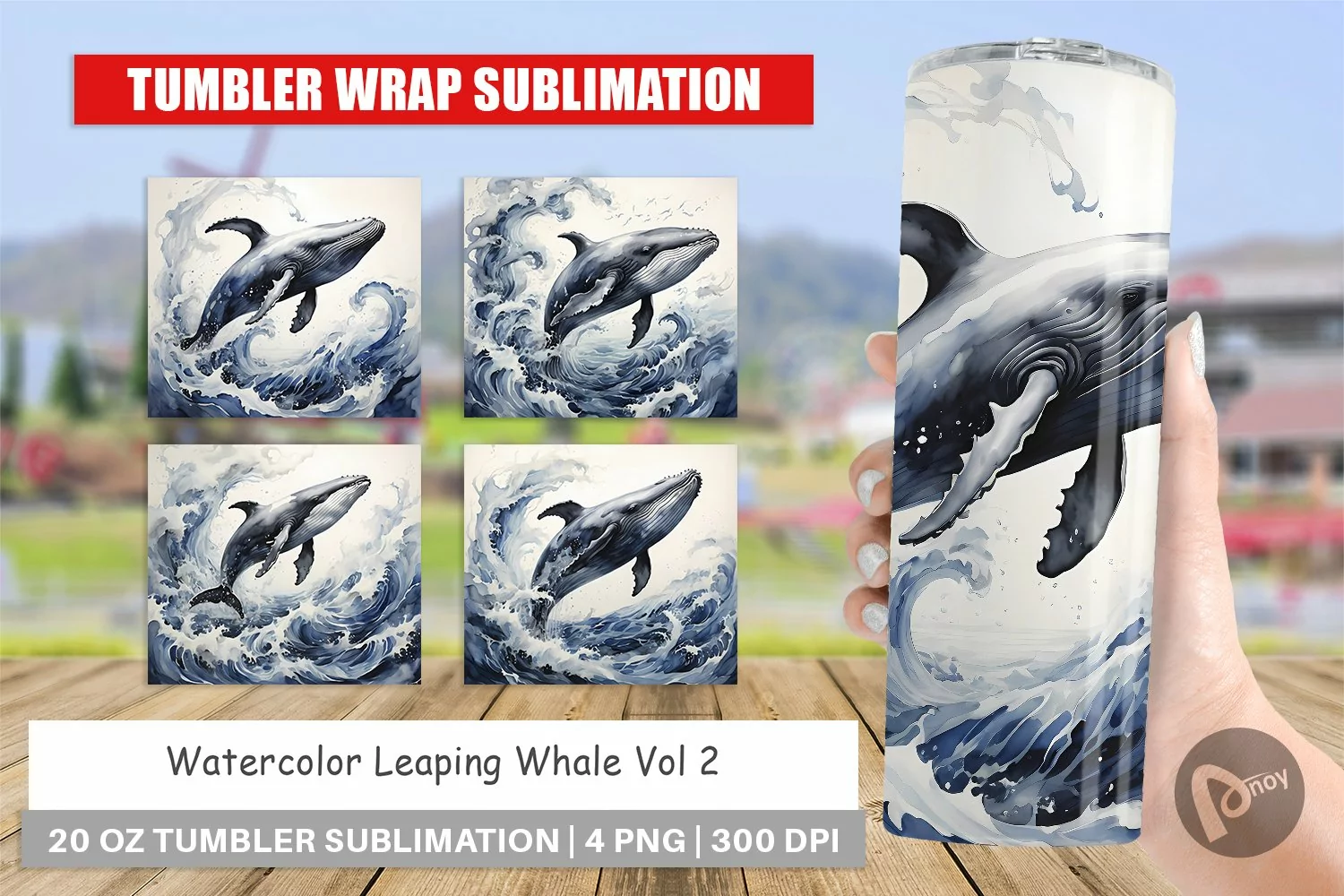 Tumbler Sublimation Wrap Watercolor Leaping Whale product image 1