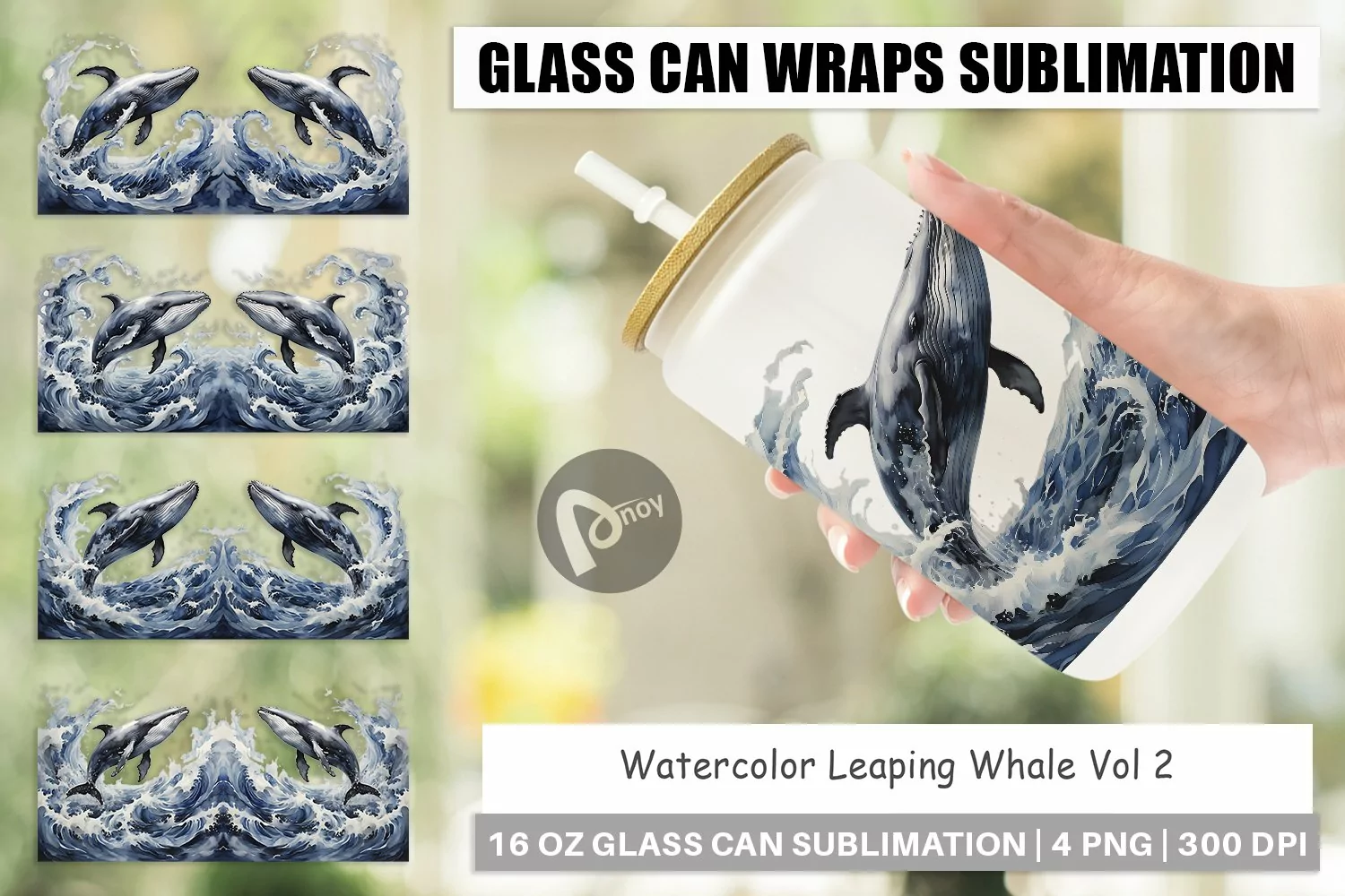 Glass Can Wraps Watercolor Leaping Whale product image 1