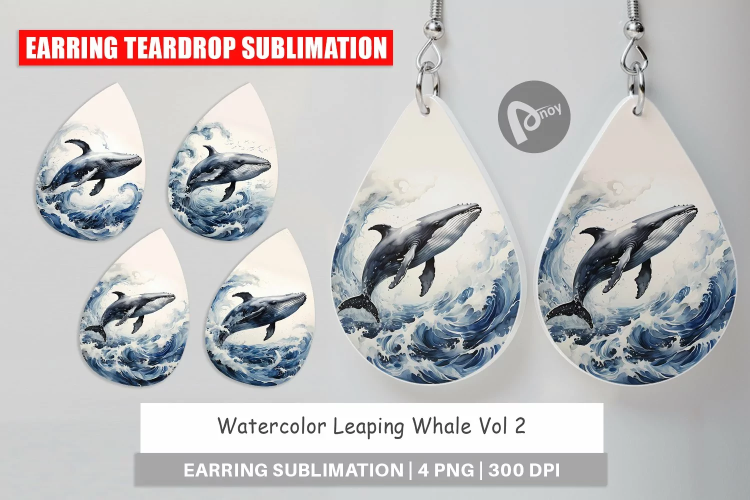 Earring Teardrop Watercolor Leaping Whale product image 1