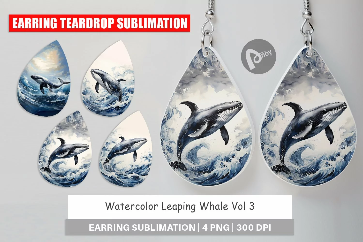Earring Teardrop Watercolor Leaping Whale product image 1