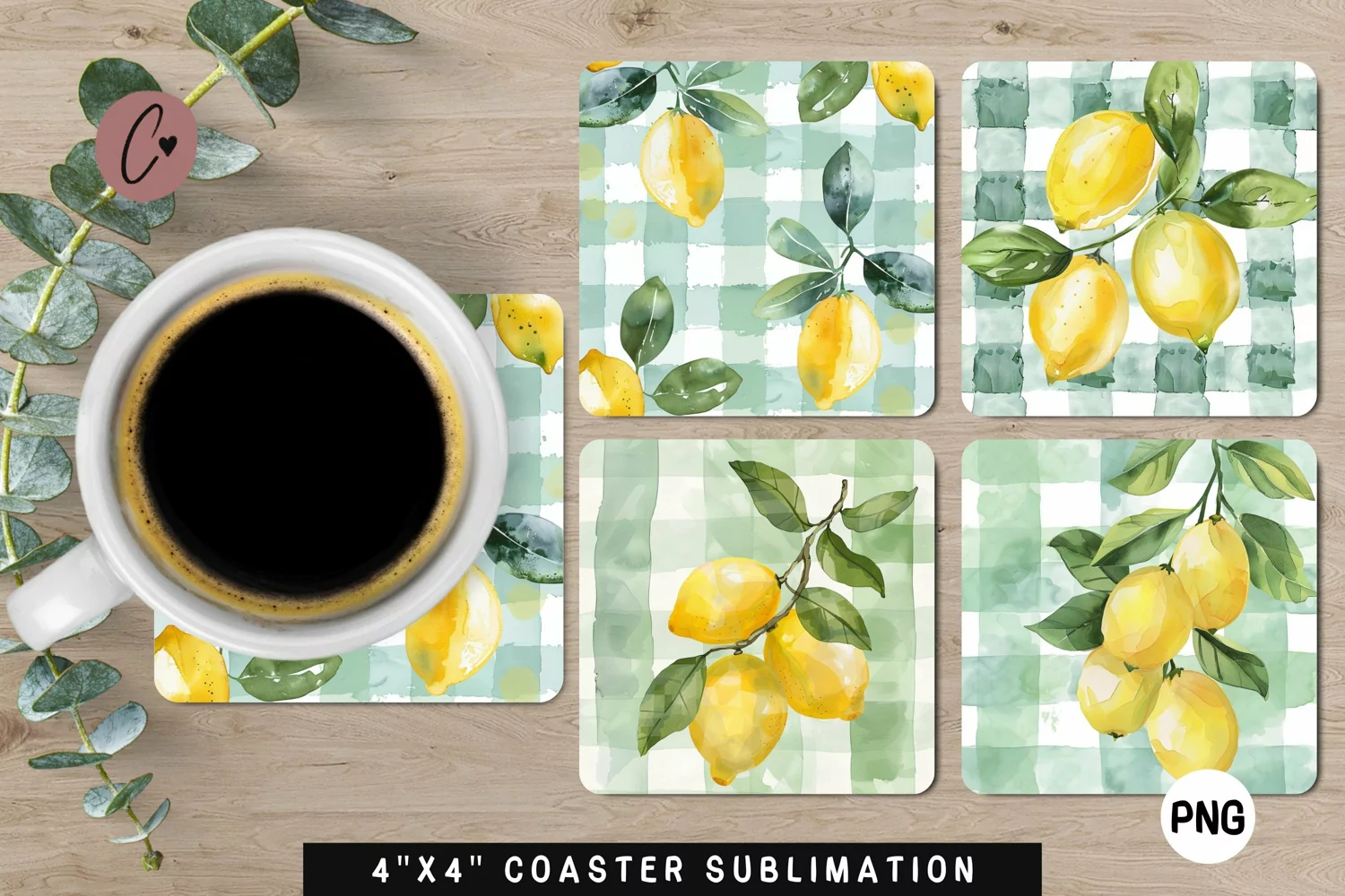 Lemon Plaid Fruit Coaster | Summer Sublimation Coaster product image 1