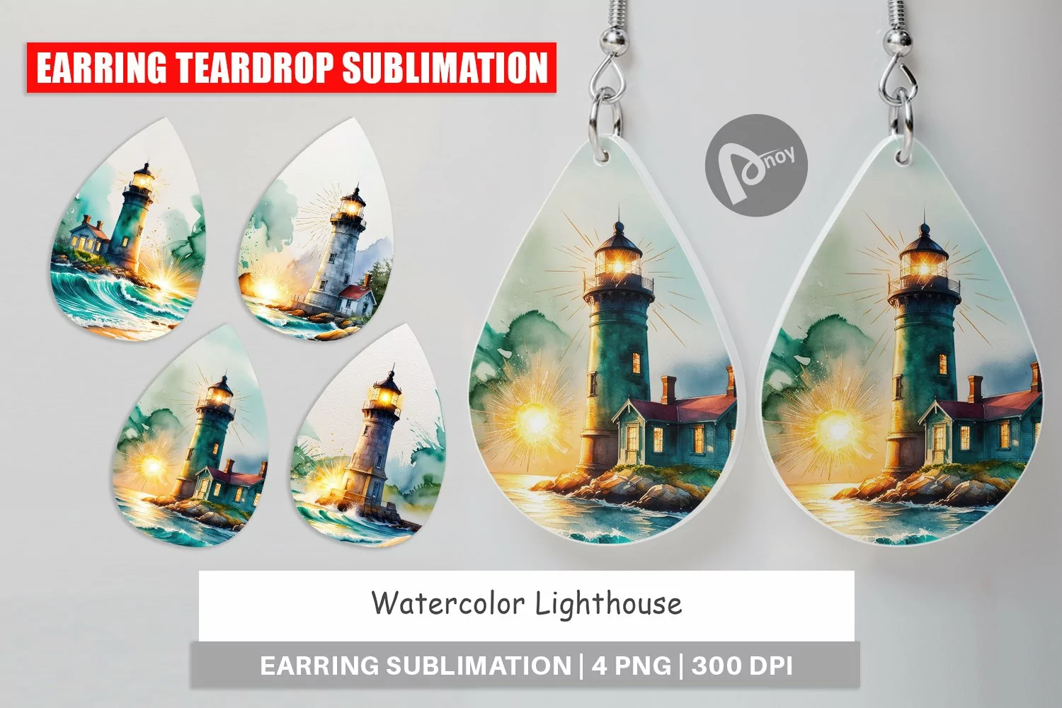 Earring Teardrop Watercolor Lighthouse product image 1