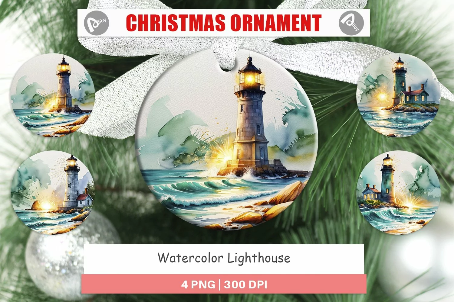 Christmas Ornaments Watercolor Lighthouse product image 1