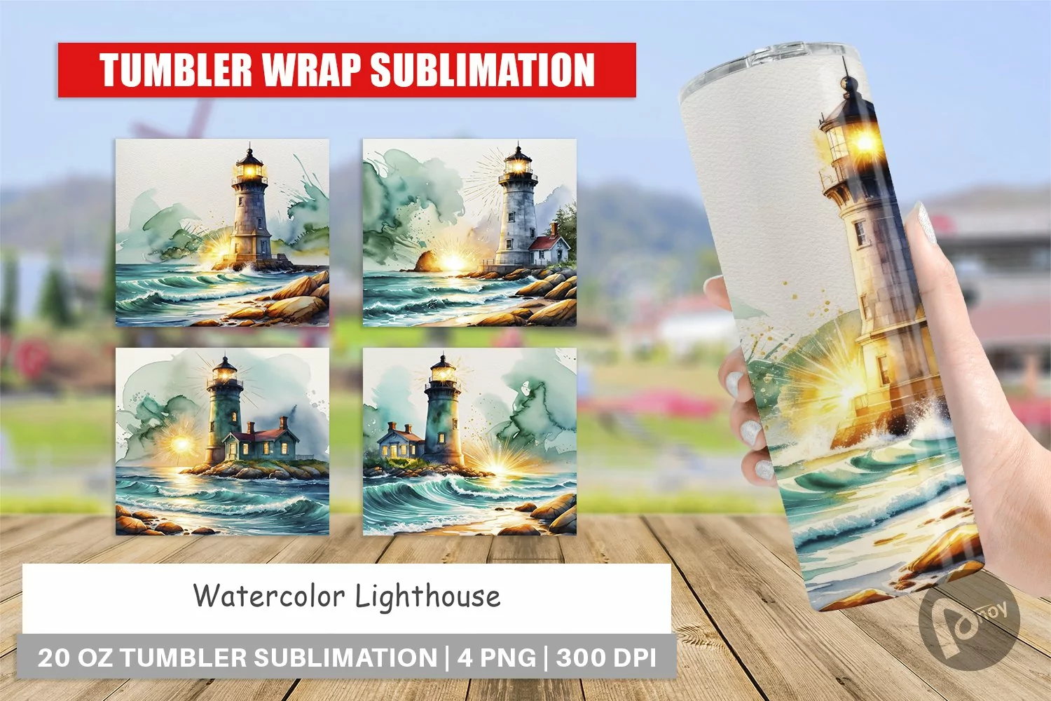 Tumbler Wrap Watercolor Lighthouse product image 1