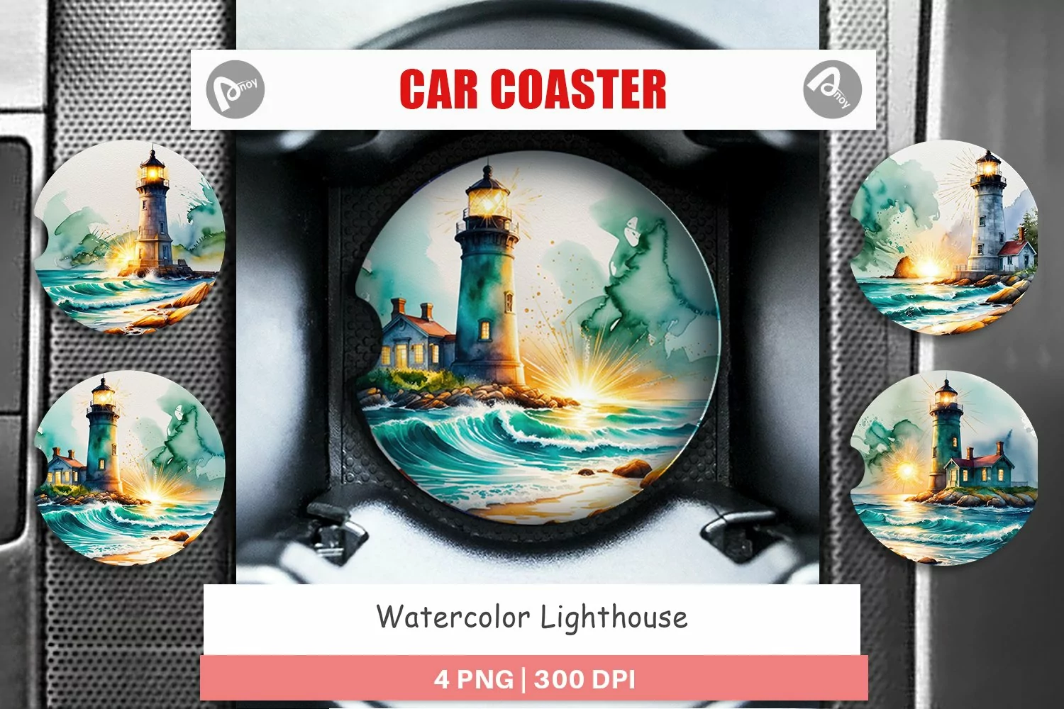 Car Coaster Watercolor Lighthouse product image 1