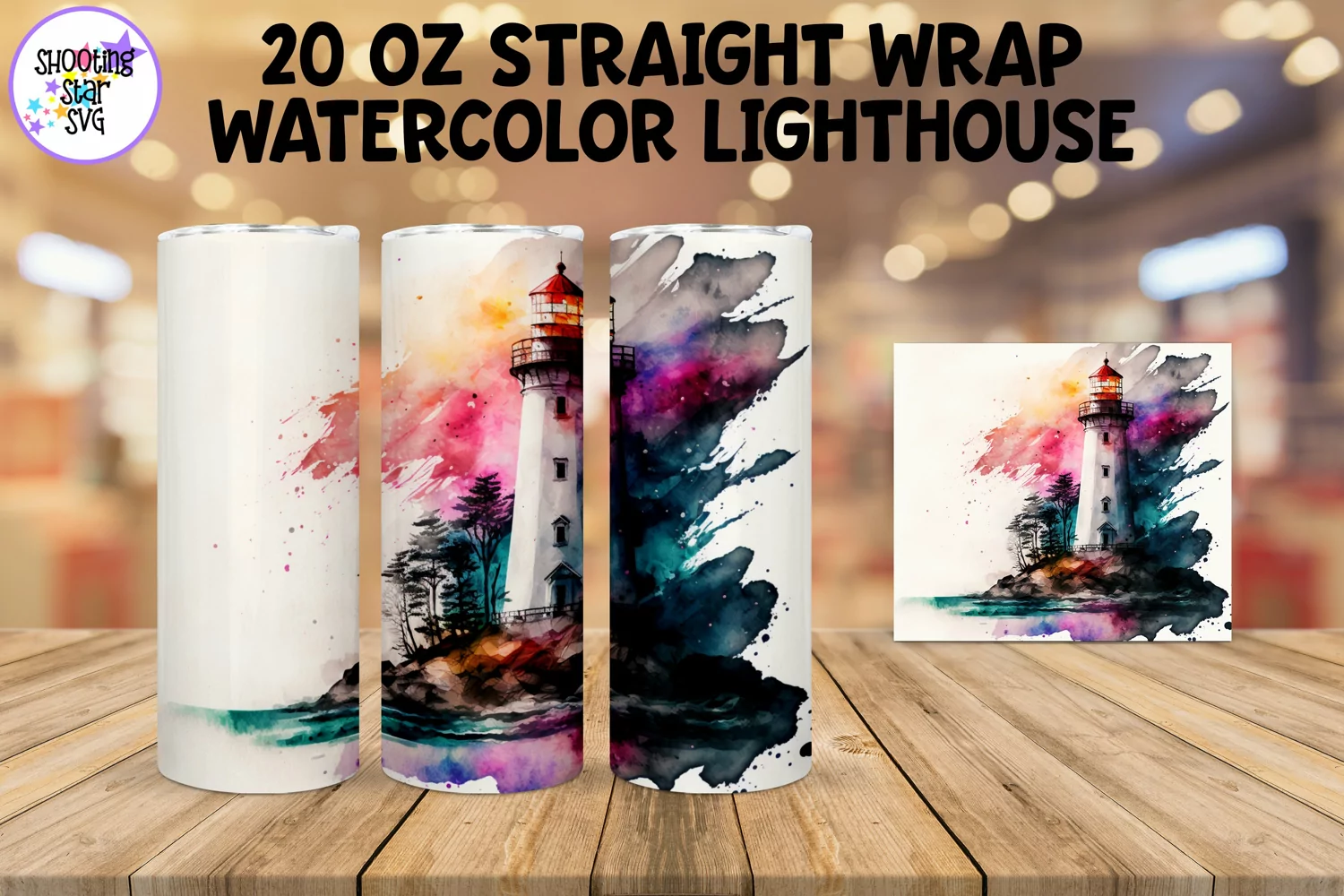 Watercolor Lighthouse Sublimation Tumbler Wrap product image 1