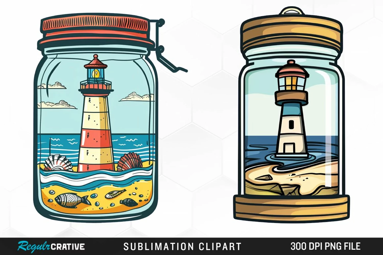 Watercolor Lighthouse In A Jar Design Clipart product image 1