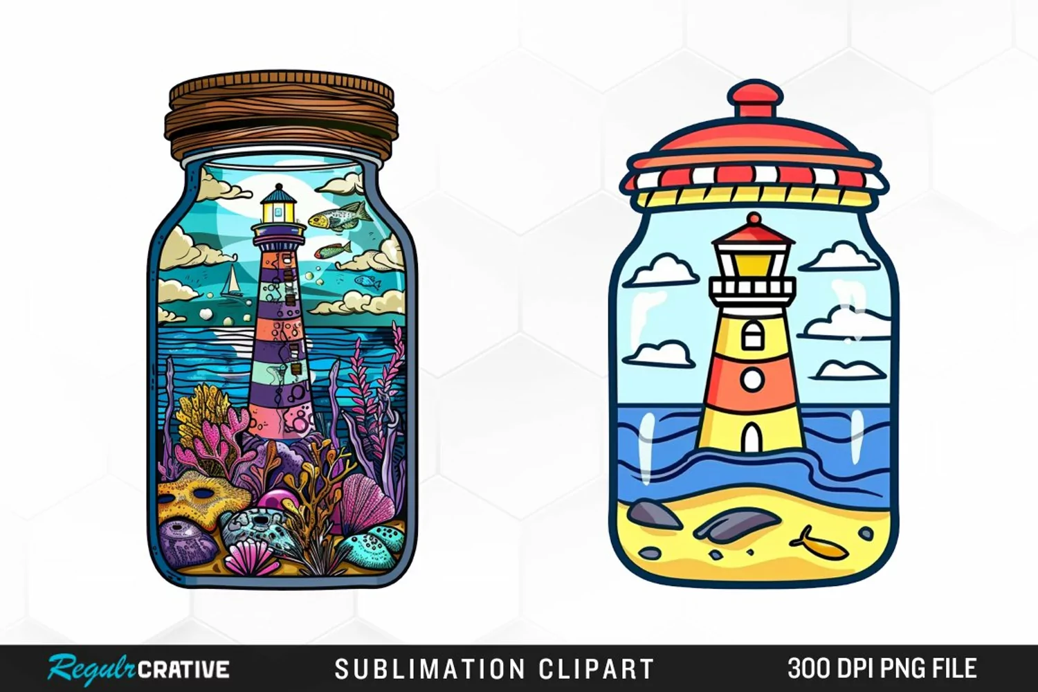 Watercolor Lighthouse In A Jar Design Clipart product image 1