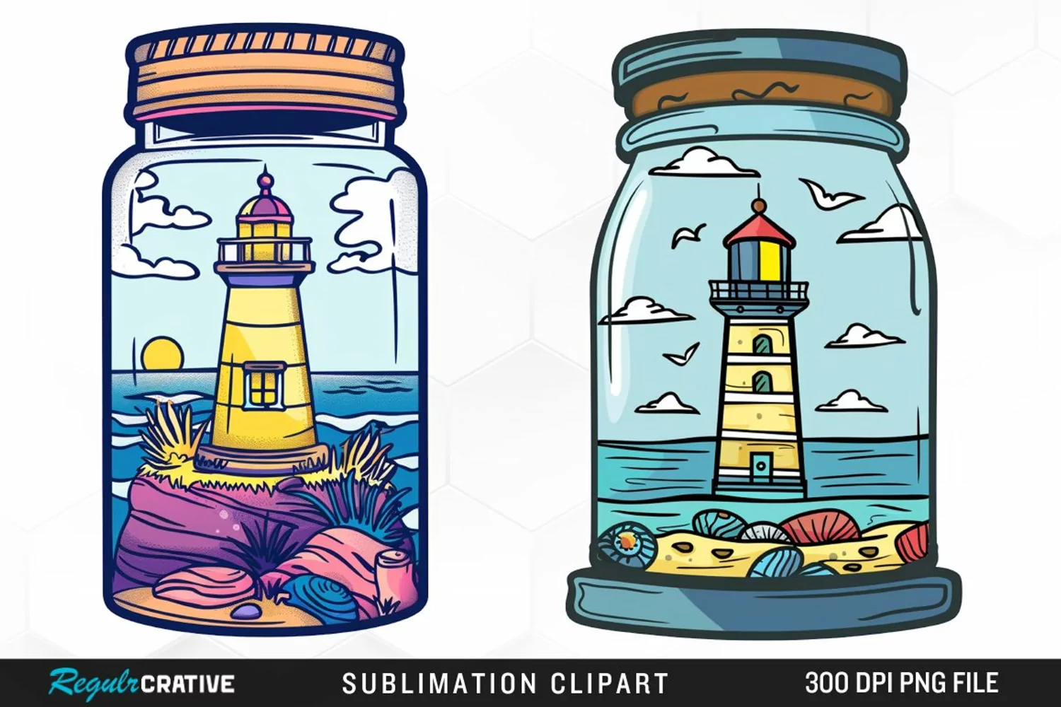 Watercolor Lighthouse In A Jar Design Clipart product image 1