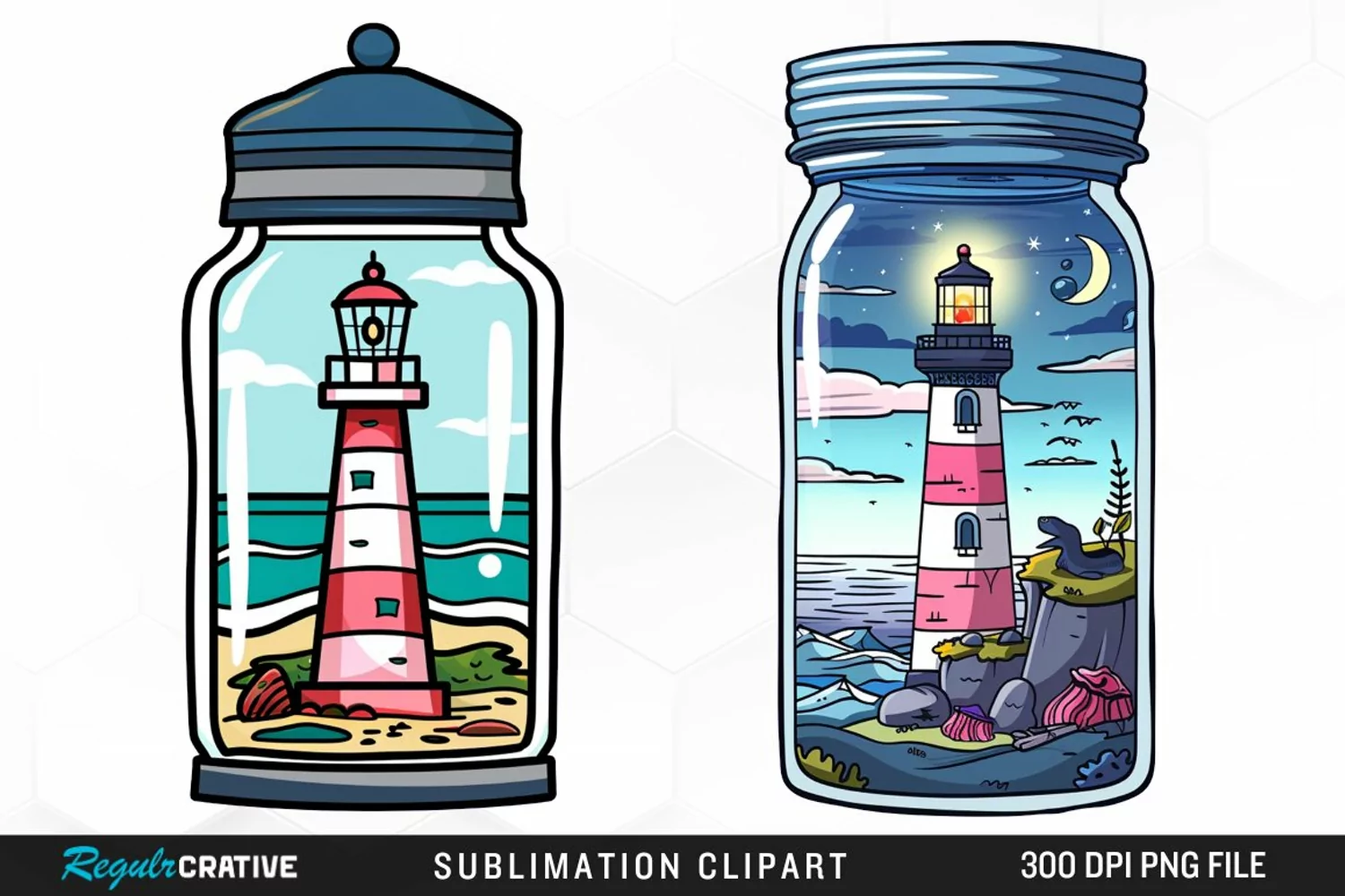Watercolor Lighthouse In A Jar Design Clipart product image 1
