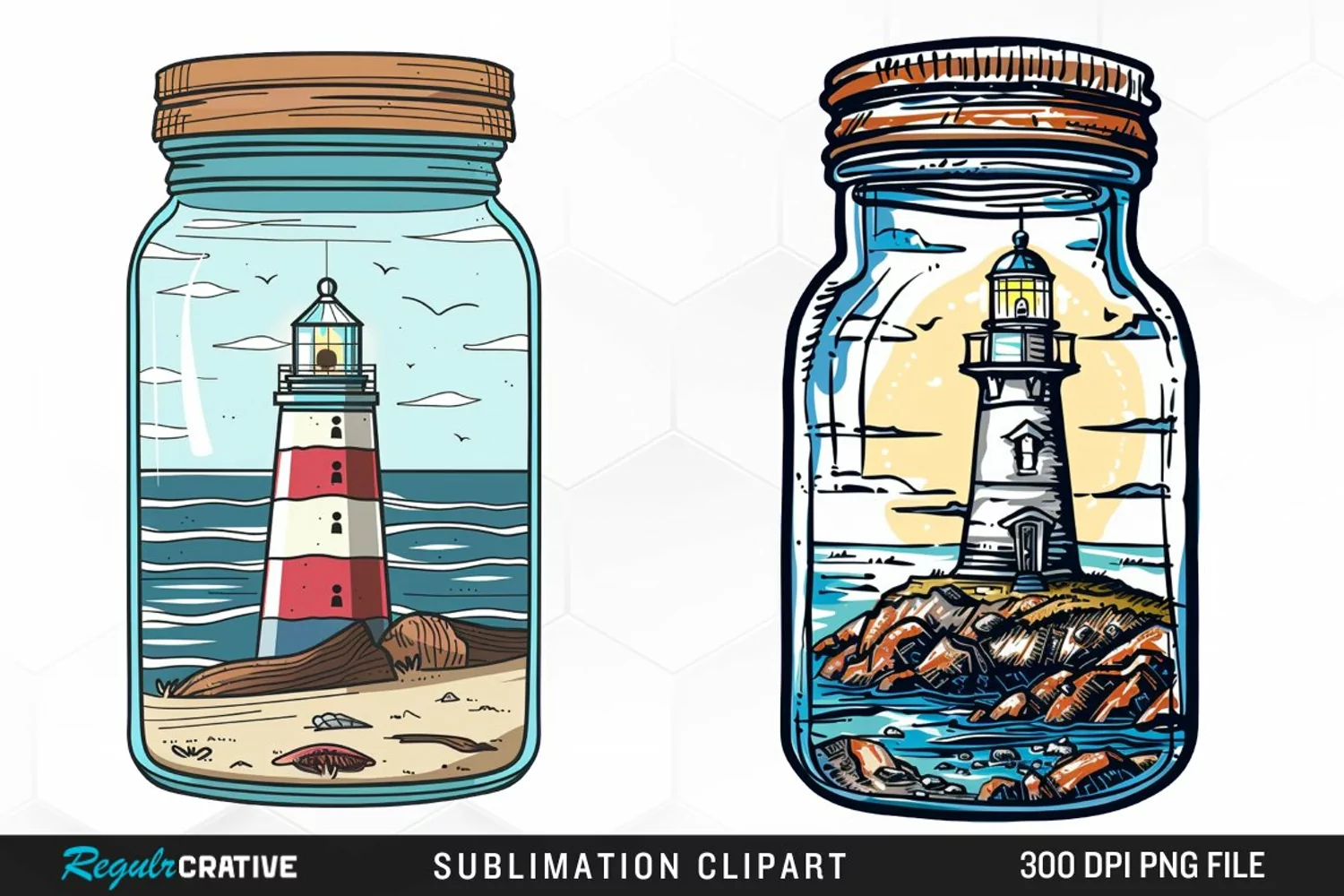 Watercolor Lighthouse In A Jar Graphics Clipart product image 1