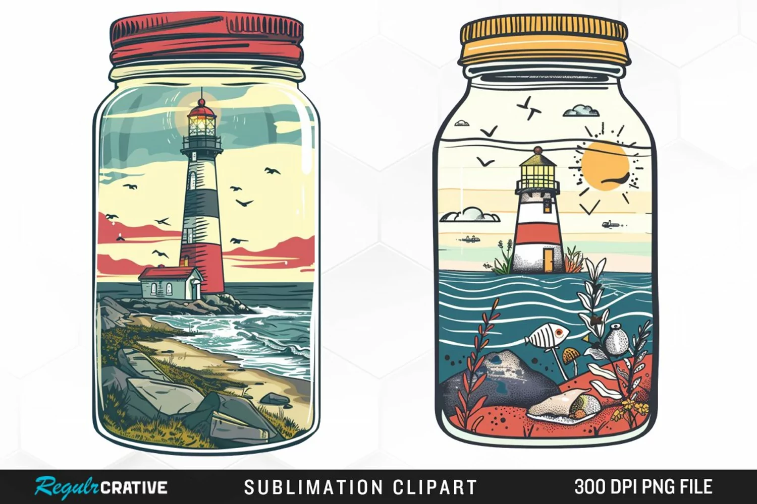 Watercolor Lighthouse In A Jar Design Clipart product image 1
