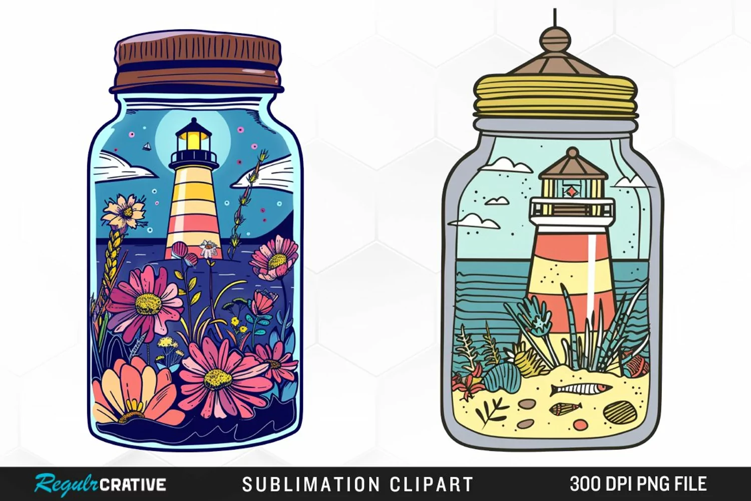 Watercolor Lighthouse In A Jar Graphics Clipart product image 1