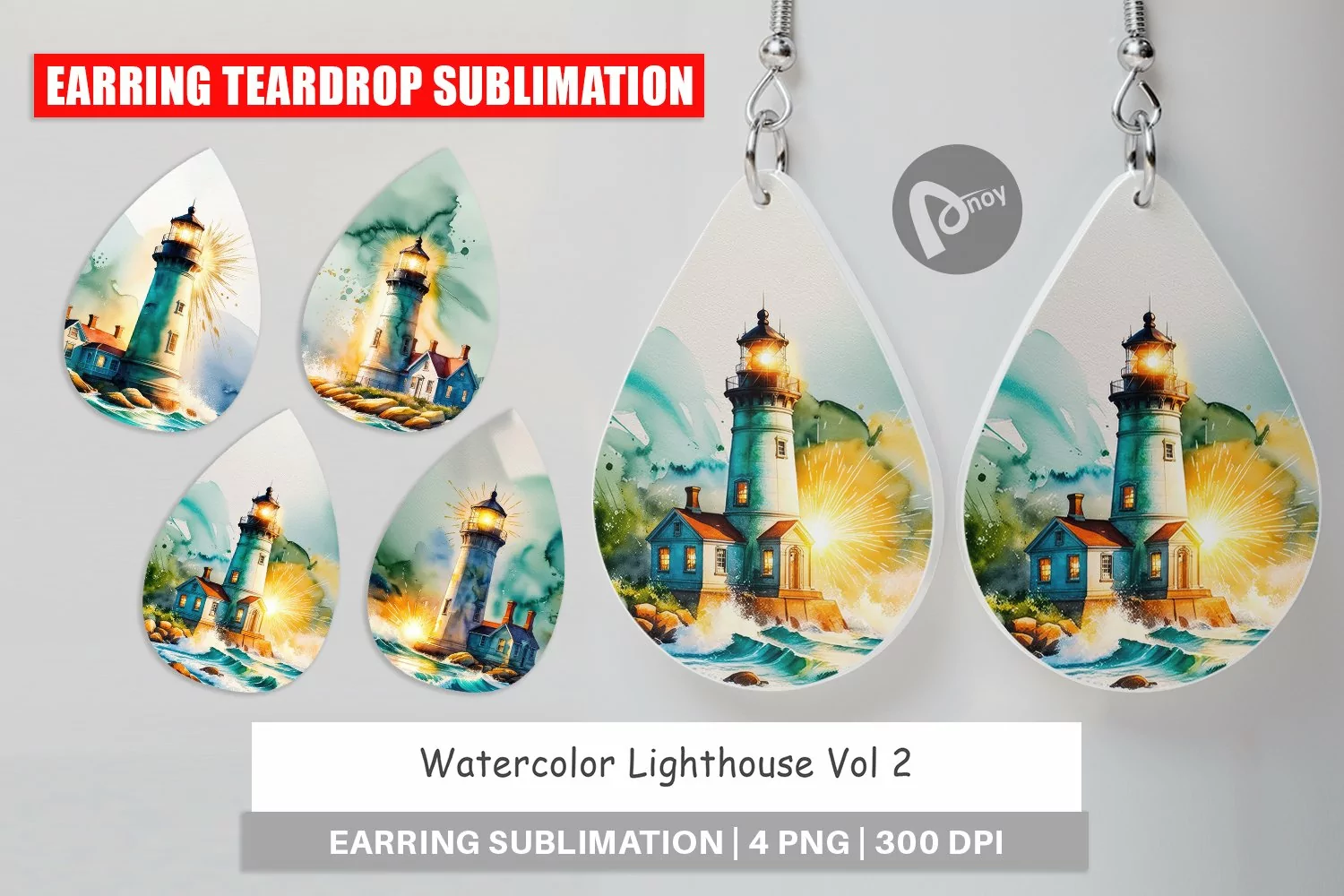 Earring Teardrop Watercolor Lighthouse product image 1