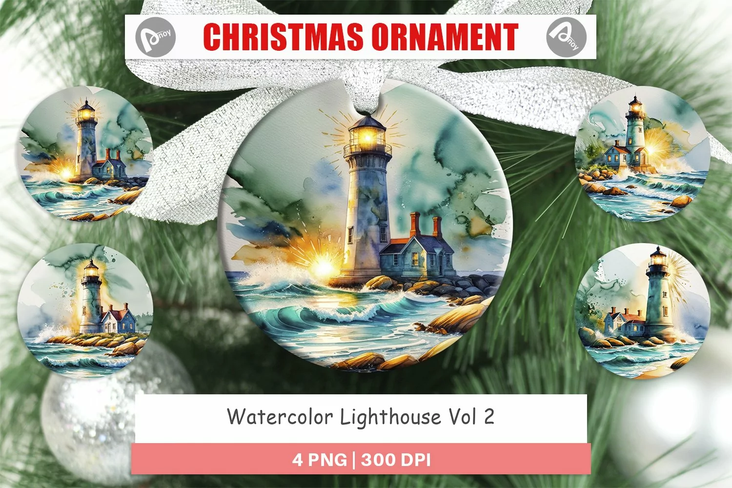 Christmas Ornaments Watercolor Lighthouse product image 1
