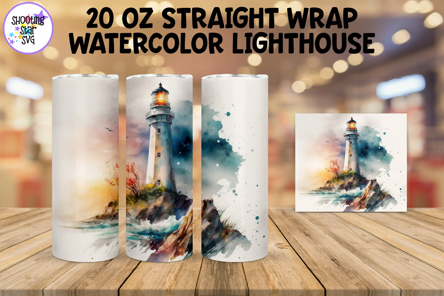 Watercolor Lighthouse Sublimation Tumbler Wrap product image 1