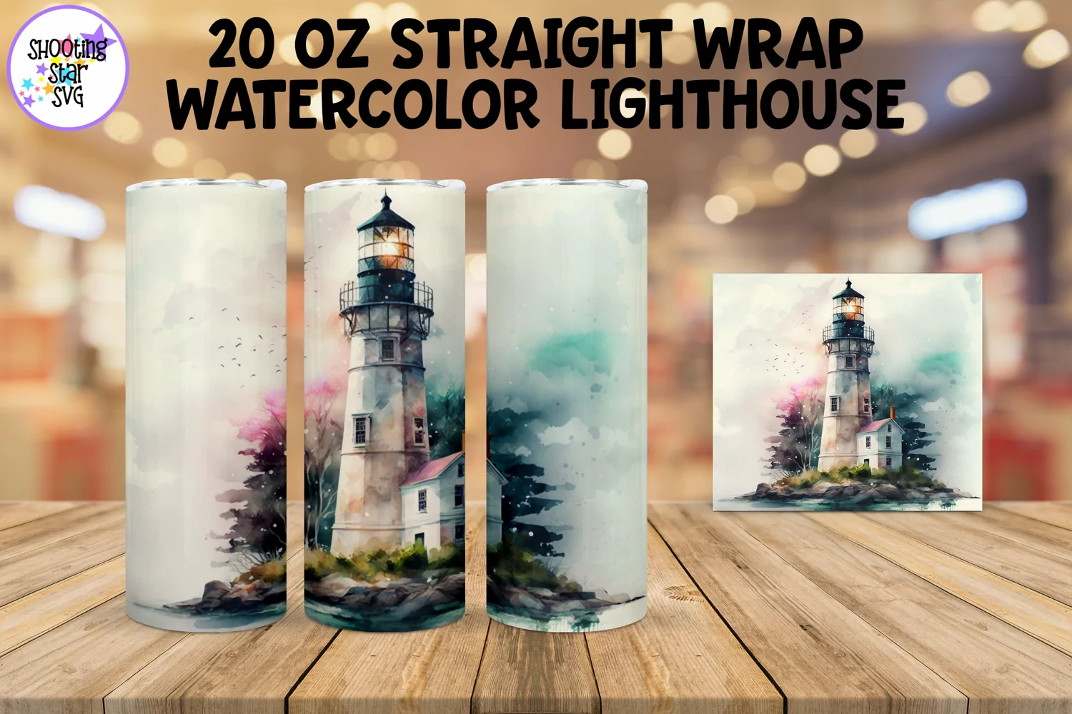 Watercolor Lighthouse Sublimation Tumbler Wrap product image 1
