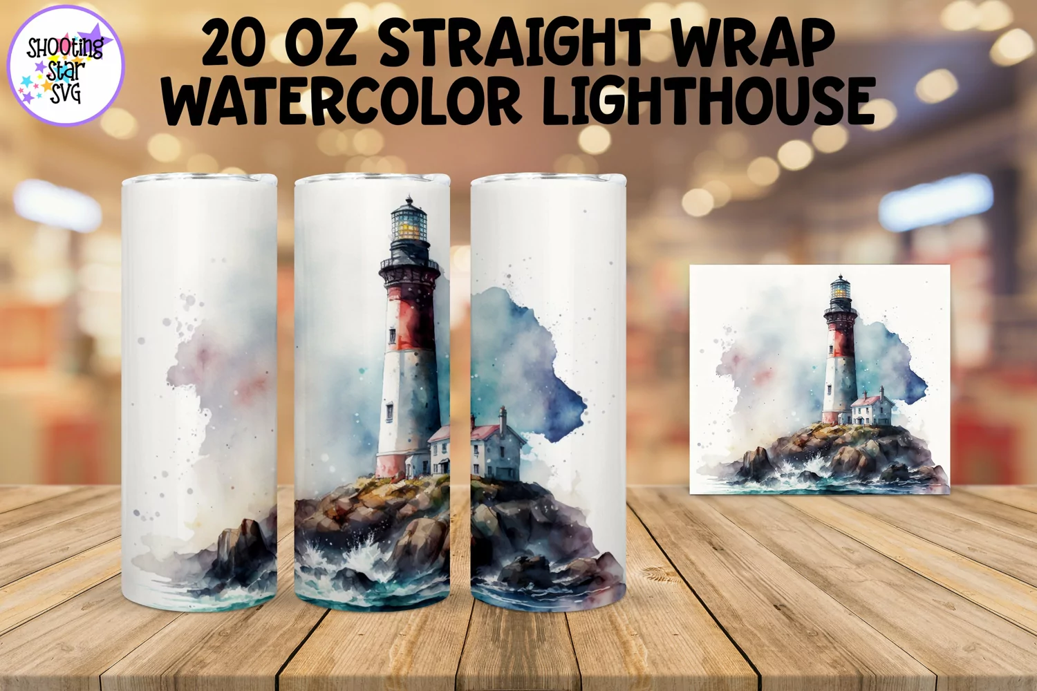 Watercolor Lighthouse Sublimation Tumbler Wrap product image 1