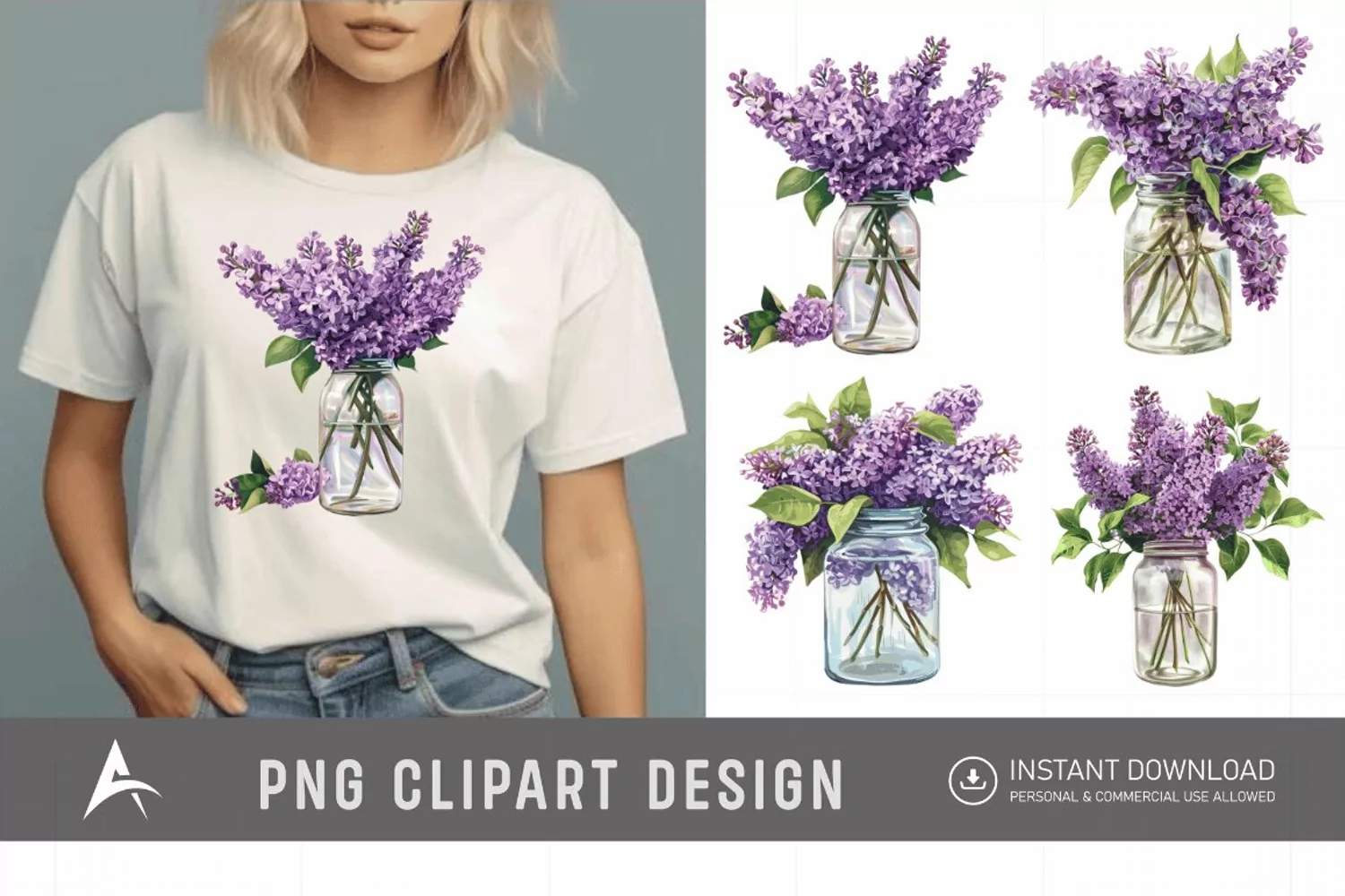 Watercolor Lilac in a Glass Jar Clipart product image 1