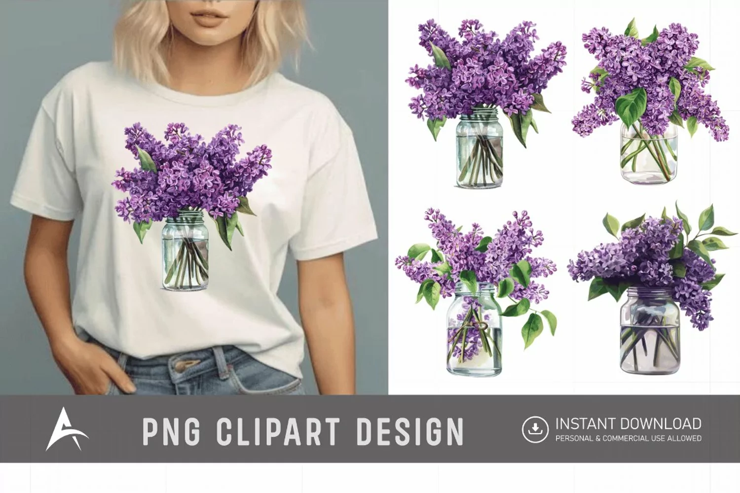 Watercolor Lilac in a Glass Jar Clipart product image 1