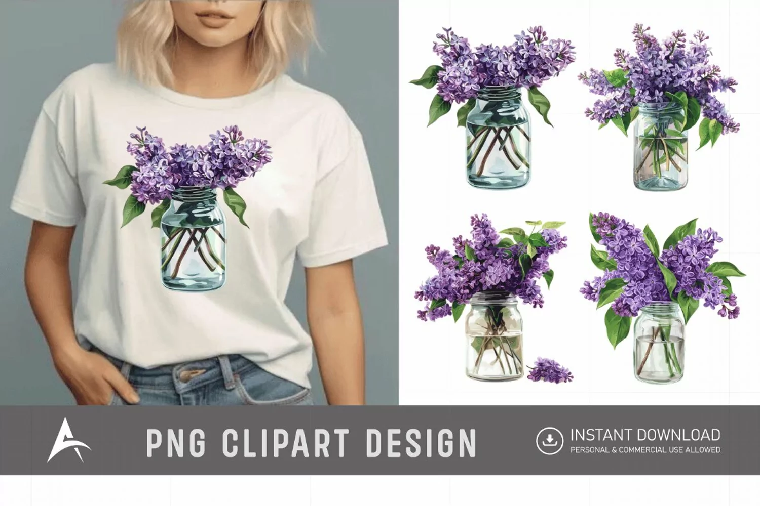 Watercolor Lilac in a Glass Jar Clipart product image 1