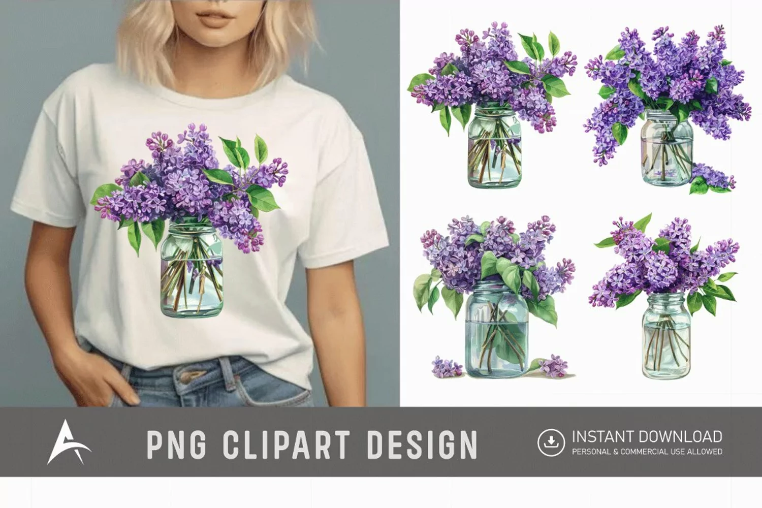 Watercolor Lilac in a Glass Jar Clipart product image 1