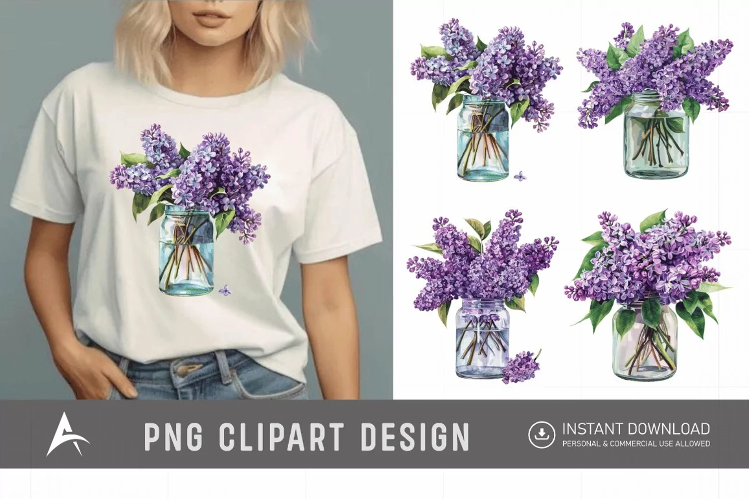 Watercolor Lilac in a Glass Jar Clipart product image 1