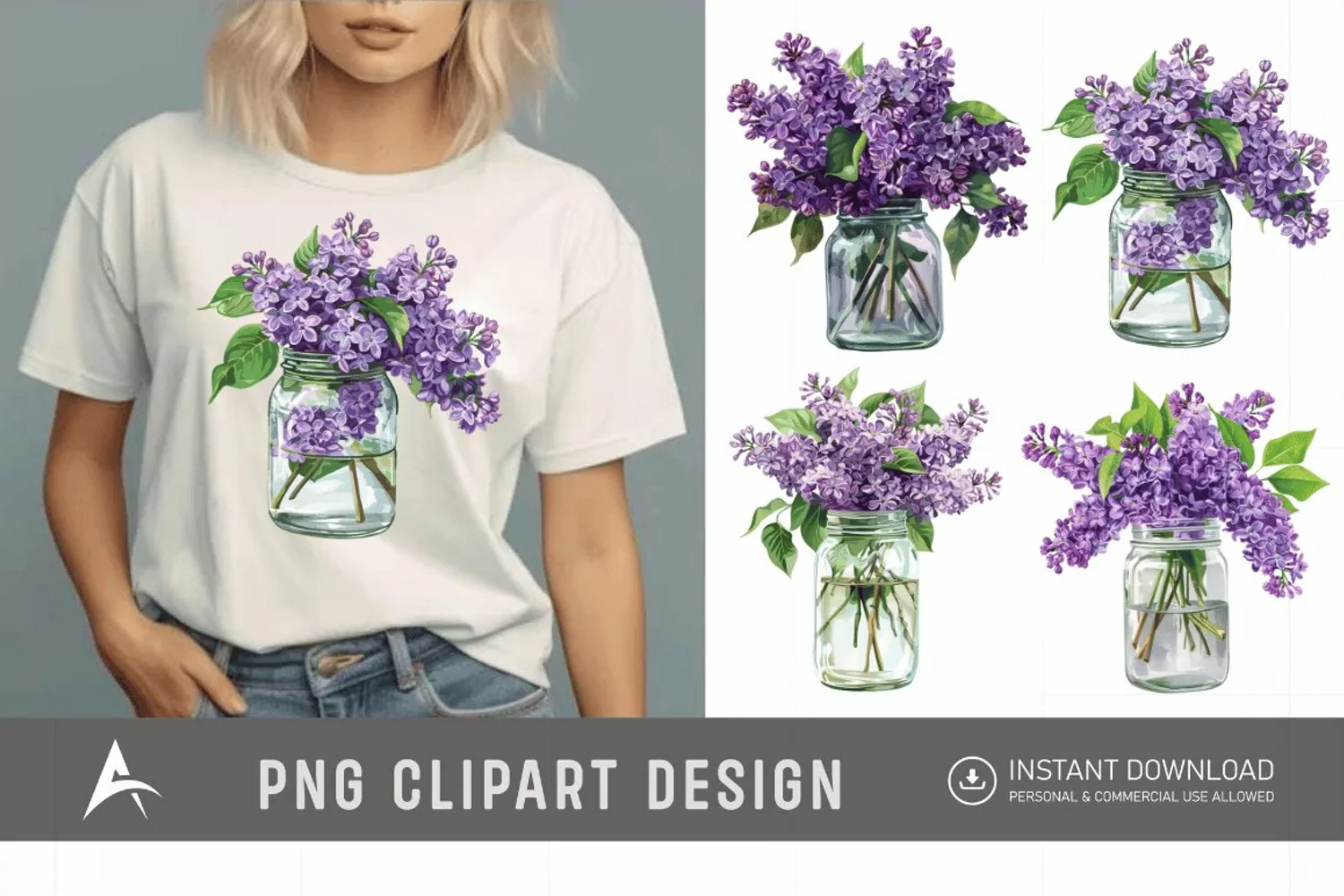 Watercolor Lilac in a Glass Jar Clipart product image 1