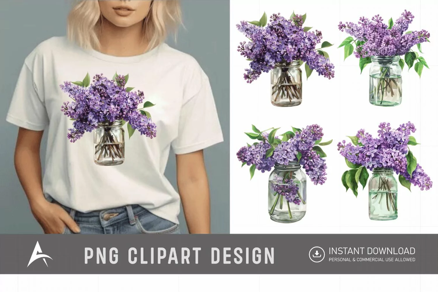 Watercolor Lilac in a Glass Jar Clipart product image 1