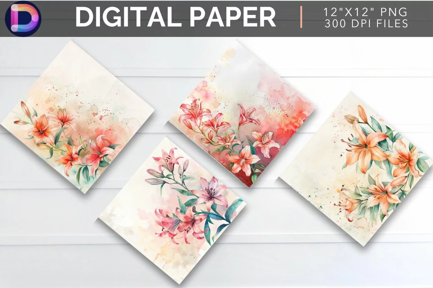 Watercolor Lily Digital Paper product image 1