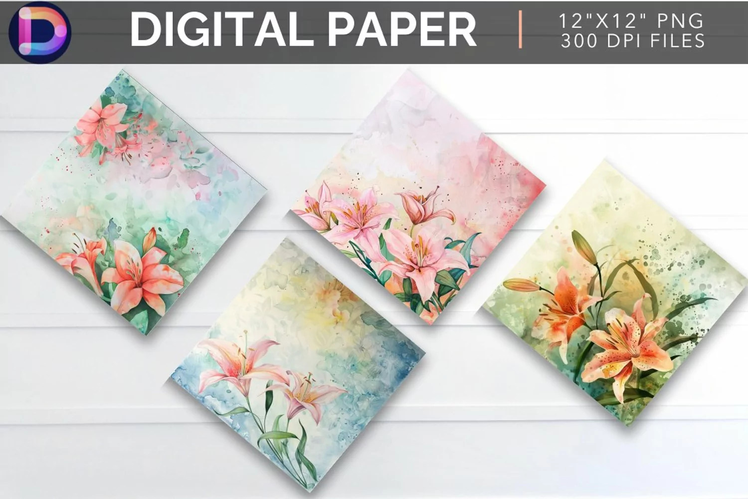 Watercolor Lily Digital Paper product image 1