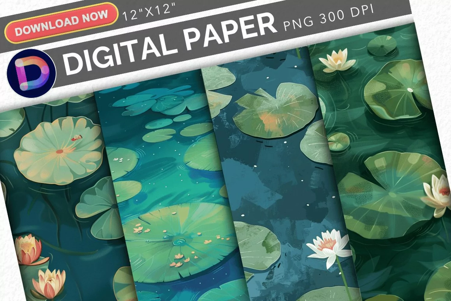 Watercolor Lily Pads Digital Paper product image 1